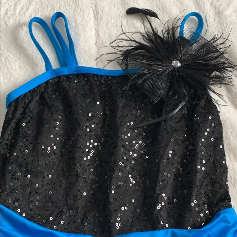 Weissman SA Dance Costume Blue Black Dress & hairpiece EUC Small - Picture 7 of 10
